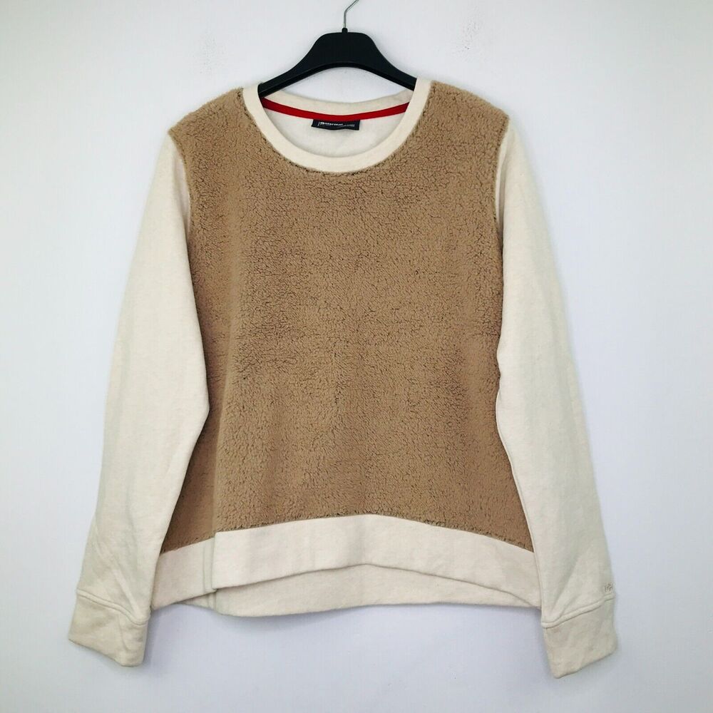 Marmot Women's Large Sweatshirt Beige Brown Fuzzy Sherpa Front Pullover NWT AU27